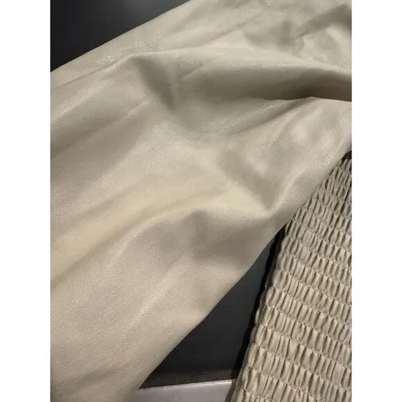 NWT 7 For All Mankind Faux Leather Smocked Ruffle Trim Puff Sleeve Dress Sz S - Picture 3 of 6